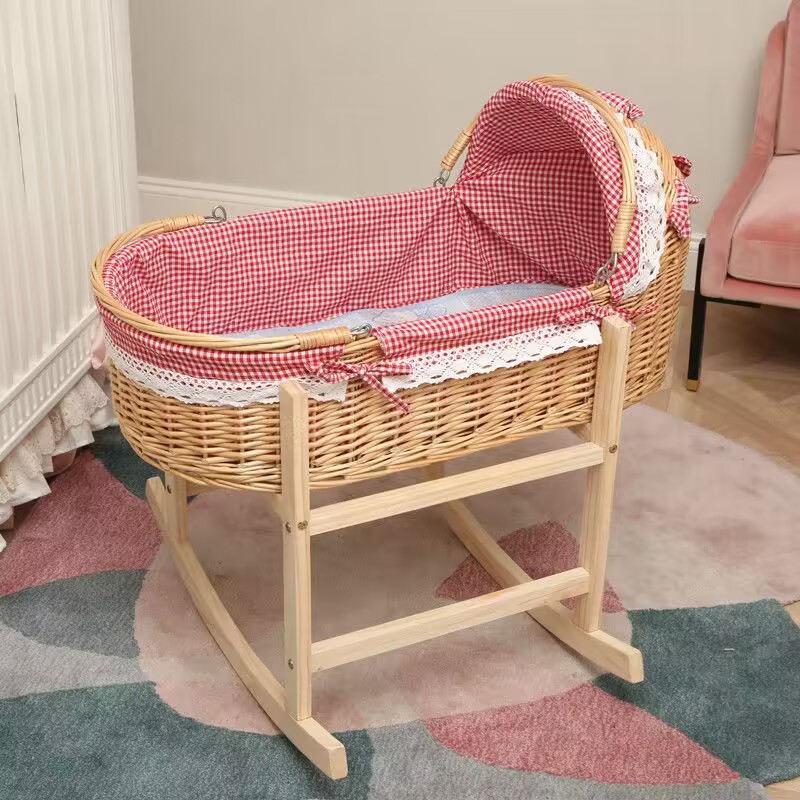 Rattan Baby Bassinet Newborn Portable Basket Car Comfort Sleeping Basket Babies' Bed Solid Wood with Baby Shake Nest