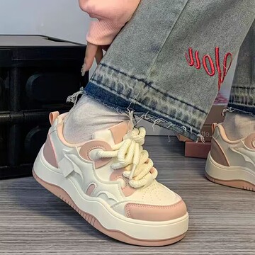 黑白熊猫小白鞋女学生百搭鞋子ins春季小众原创厚底女鞋休闲板鞋