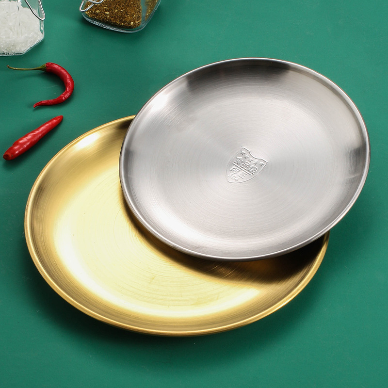 304 Stainless Steel Plate Korean Barbecue Plate Disc Simple Tray Western Cuisine Plate Cake Barbecue Buffet Plate Wholesale