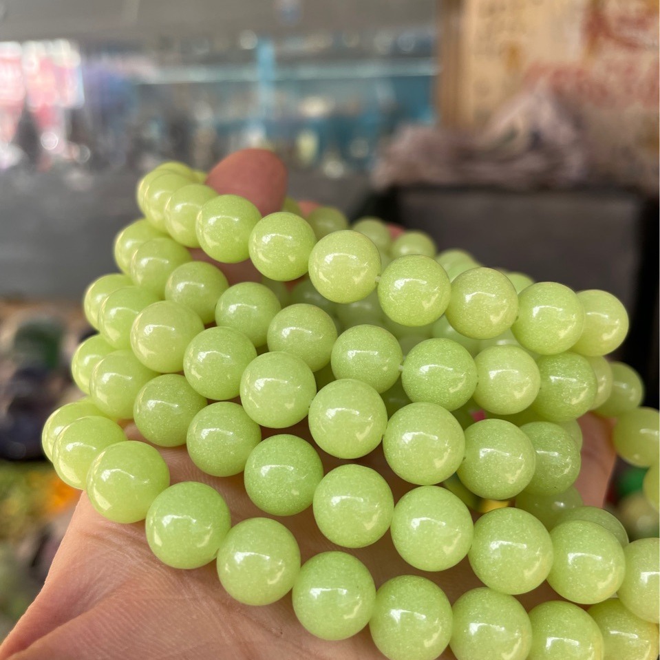 夜光石8-12mm108颗佛珠项链 冰洲石萤石佛珠手链夜明珠发光石念珠