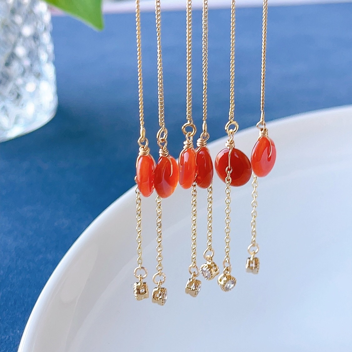 天然a货翡翠红翡小平安扣耳坠14k注金耳线简约气质直播供货耳环