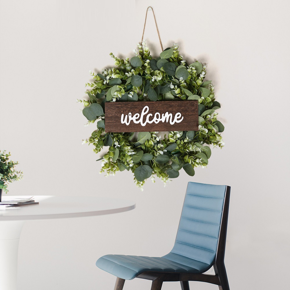 Cross-Border Simple Door Decoration DIY Garland Eucalyptus Leaves Eucalyptus Fake Flower Christmas Artificial Wreath Thanksgiving Decorations