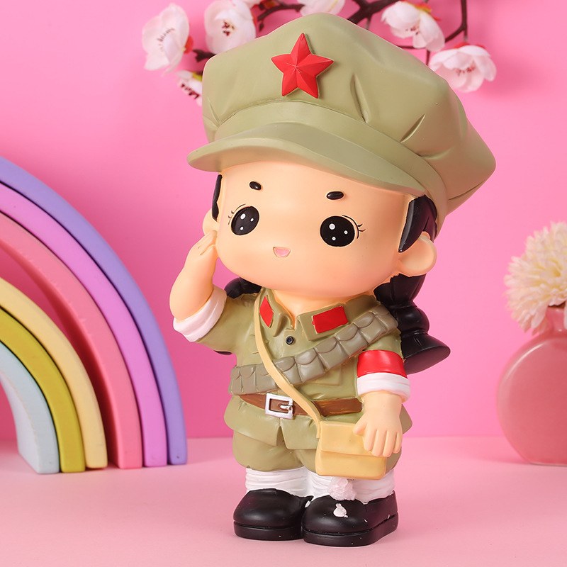 创意可爱的人兵哥哥摆设 红军手办玩偶 树脂工艺品家居装饰品摆件