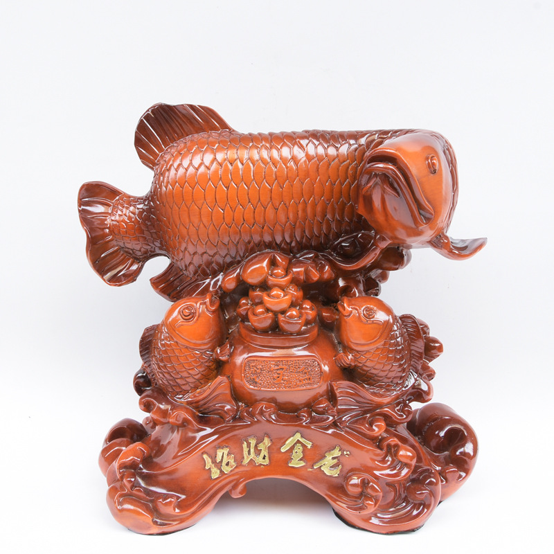 金龙木根树雕鱼摆件 仿红木雕刻摆件家居饰品客厅摆件