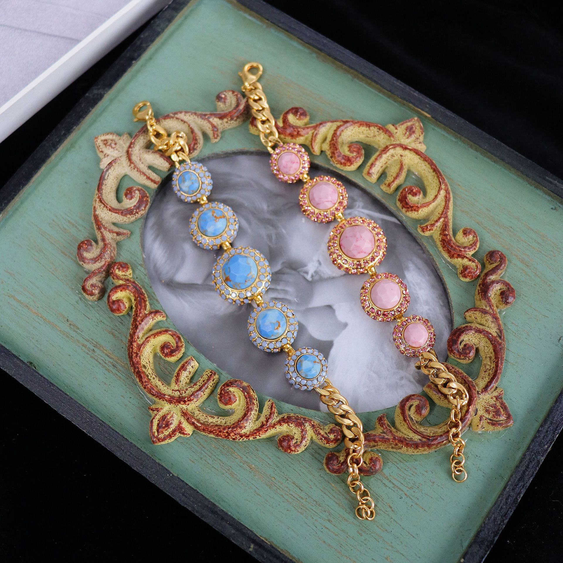 vintage90年代回流款中古复刻彩色宝石耳钉抖音带货直供厂家