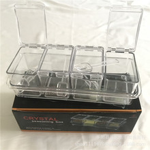 跨境CRTAL四格厨房调料盒套装水晶透明调料罐盐糖创意调味带勺盒