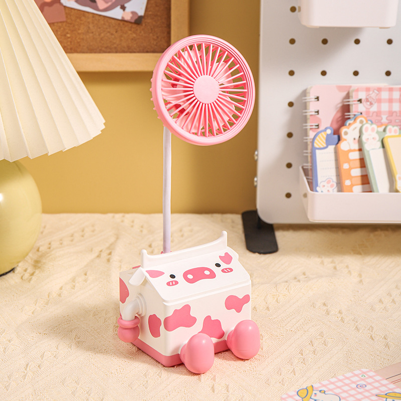 Milk Carton Desktop Mini Little Fan Portable Usb Rechargeable Small Electric Fan Cartoon Cute Ornaments Pen Holder