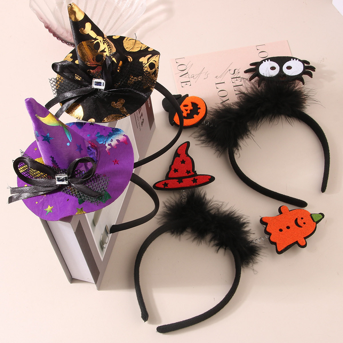 2024 Cross-Border European and American Halloween Funny Headband Ball Dress up Headdress Bow Witch Hat Pumpkin Headband Hair Accessories