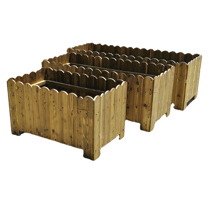 Round Head Antiseptic Wood Flower Box Outdoor Flower Box Balcony Planter Carbonized Wood Solid Wood Flowerpot Pastoral Style Courtyard Planter