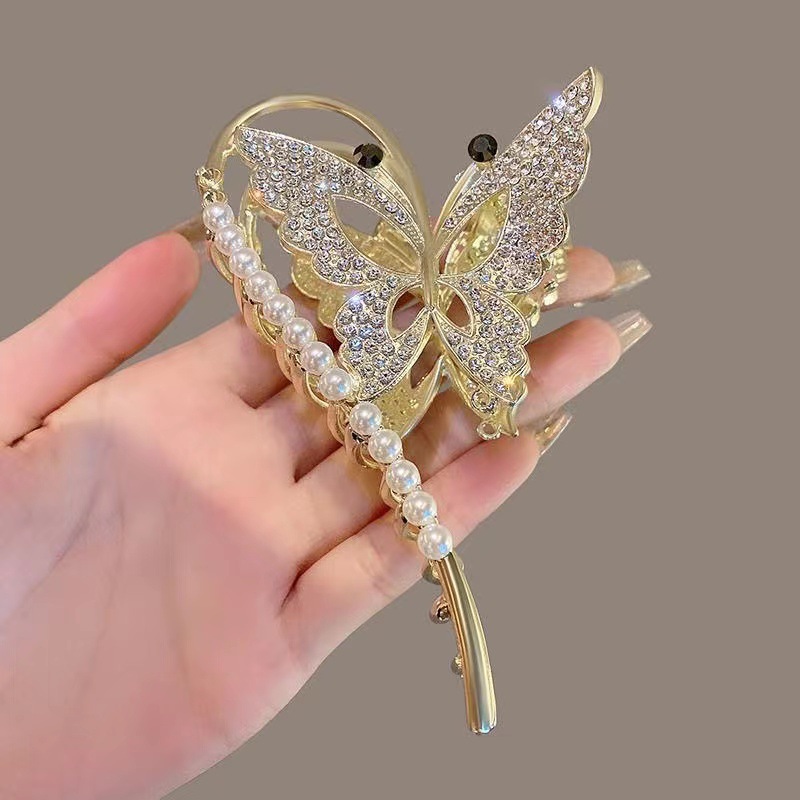 Temperament and Fully-Jewelled Metal Shark Clip Barrettes Back Head Updo Hair Claw Hair Claw Clip Female Spring and Summer Super Large Clip Headdress Hair Claw