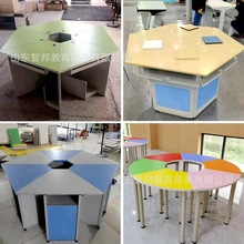 团体活动六边形电脑桌实验桌阅览室美术心理教室拼接组合培训桌子
