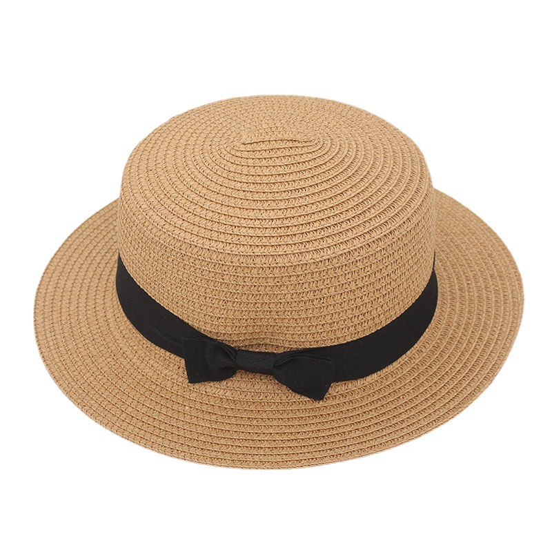 New Hat Women's Summer Sun-Shade Beach Hat Simple Sun Protection Hat Flat Top British Fresh Bowler Hat