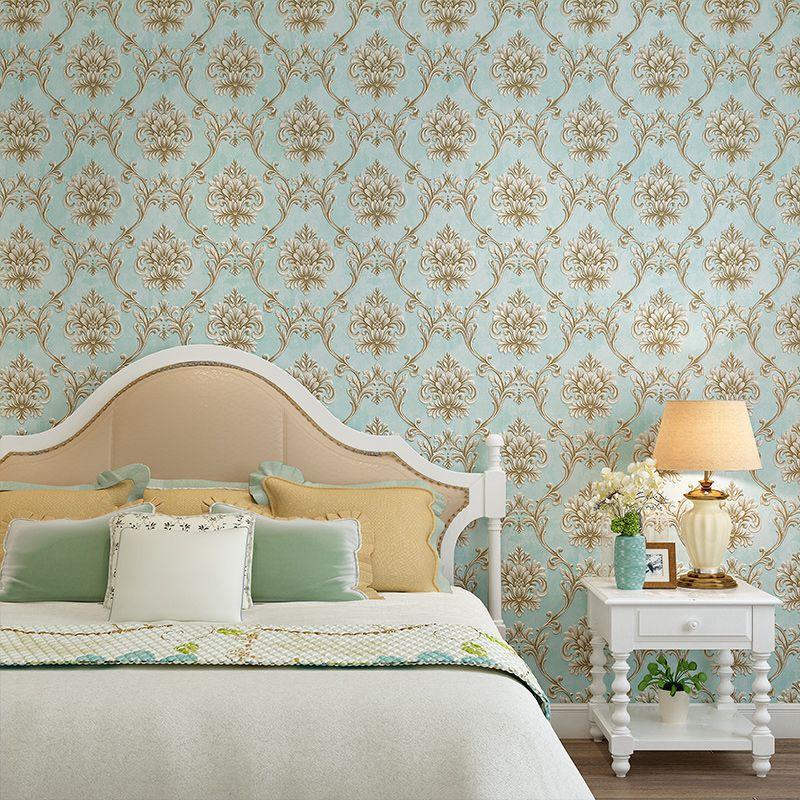 蒂芙尼蓝3d欧式浮雕墙纸 卧室客厅背景墙酒店 复古法式花自粘壁纸