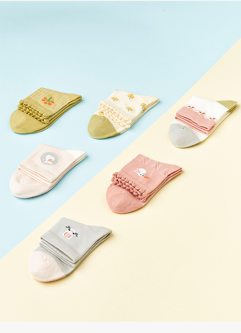 贝比童袜2022新款女童夏季袜子6双/盒糖果色公主袜小学生儿童薄袜