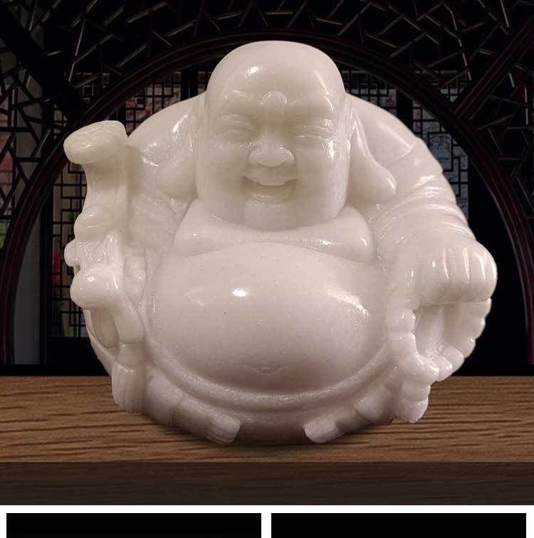 汉白玉弥勒佛像石雕供奉笑佛大肚佛家用客厅布袋石佛坐像寺庙摆件