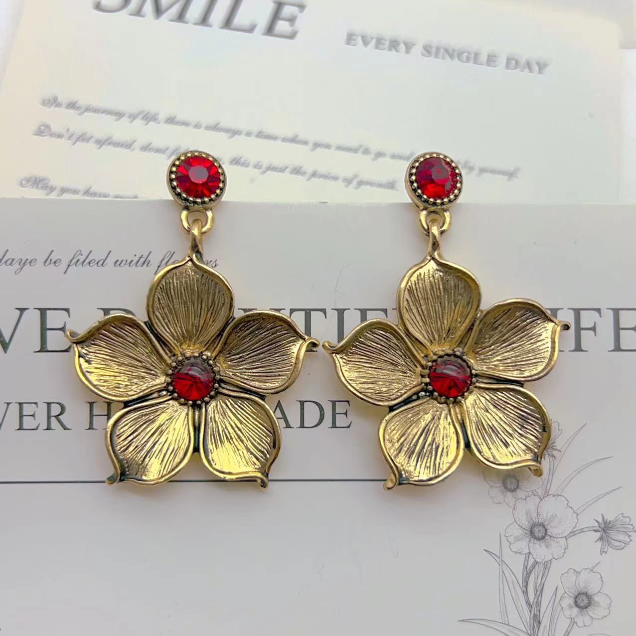 中古风古铜花朵大耳环复古小众高级感气质轻奢耳坠原创设计耳饰女