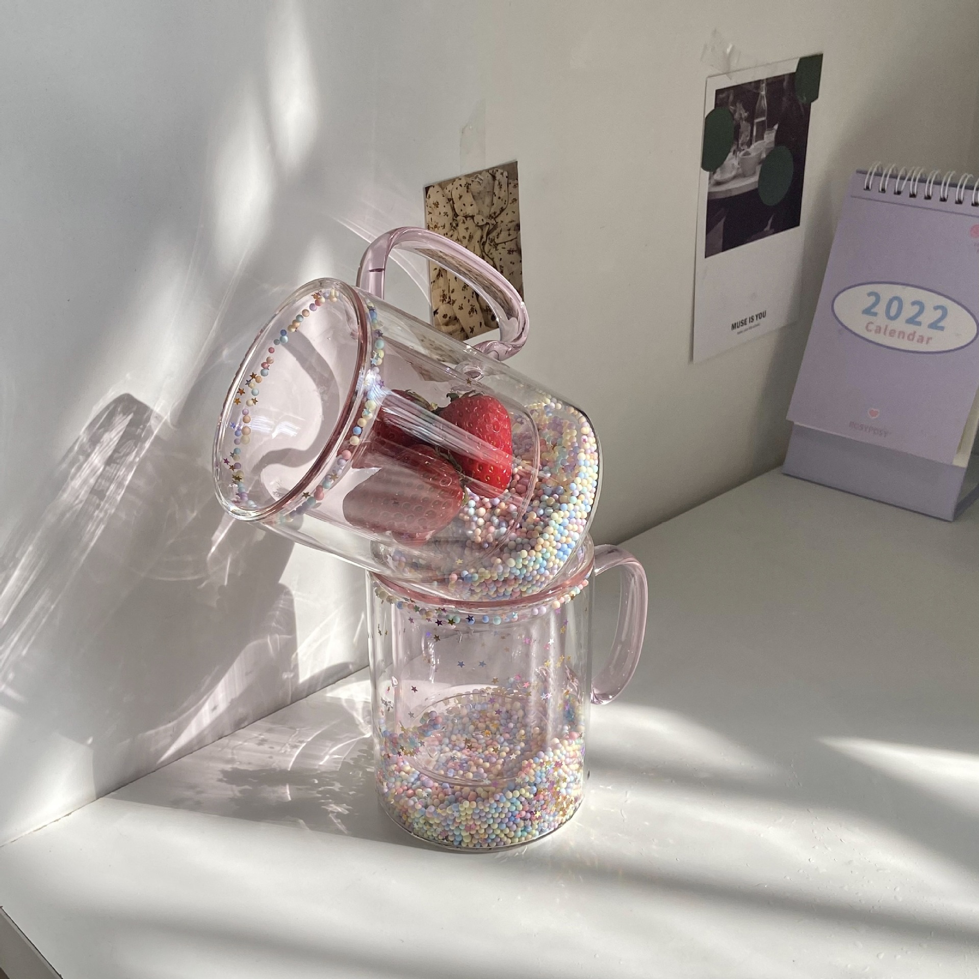 日韩风少女心流沙气泡杯双层玻璃杯buling耐热高颜值礼物杯子情侣