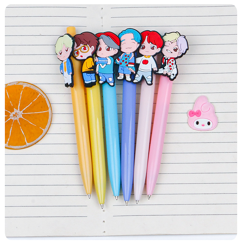 可爱创意卡通防弹少年团系列软胶笔帽按动中性笔高颜值水笔学生
