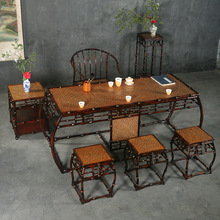NK7M中式手工筇竹家具明式宋式茶桌圈椅凳子套装茶几大茶台椭圆茶