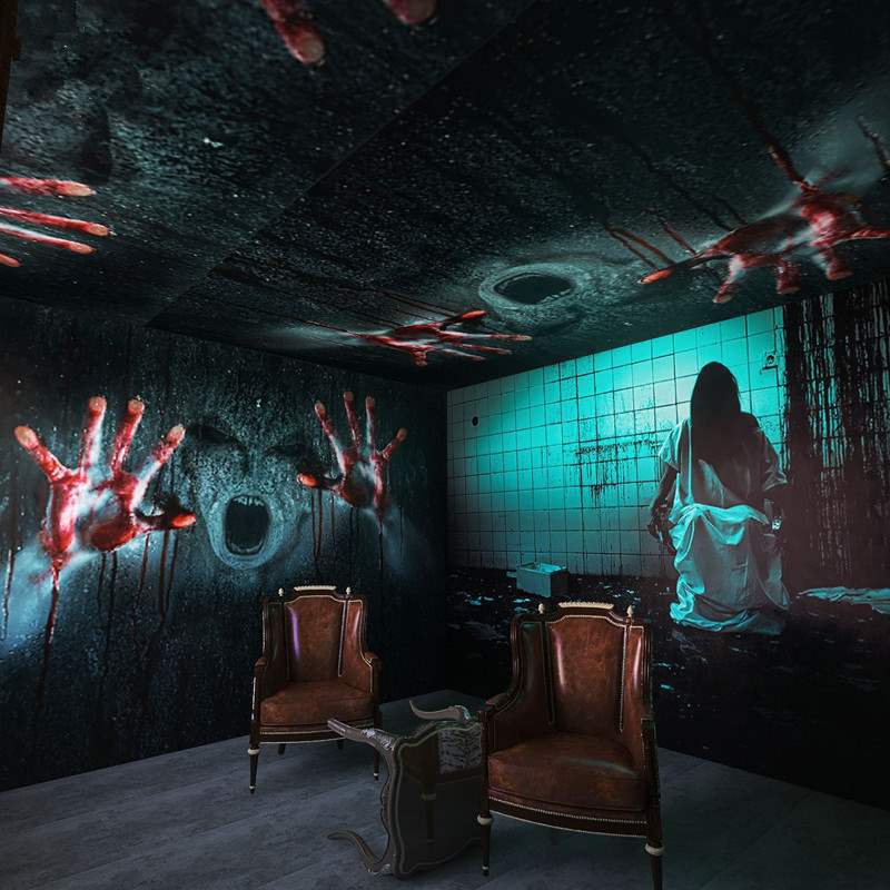剧本杀包厢定 制墙布壁画3d立体密室逃脱鬼屋恐怖主题房diy背景墙