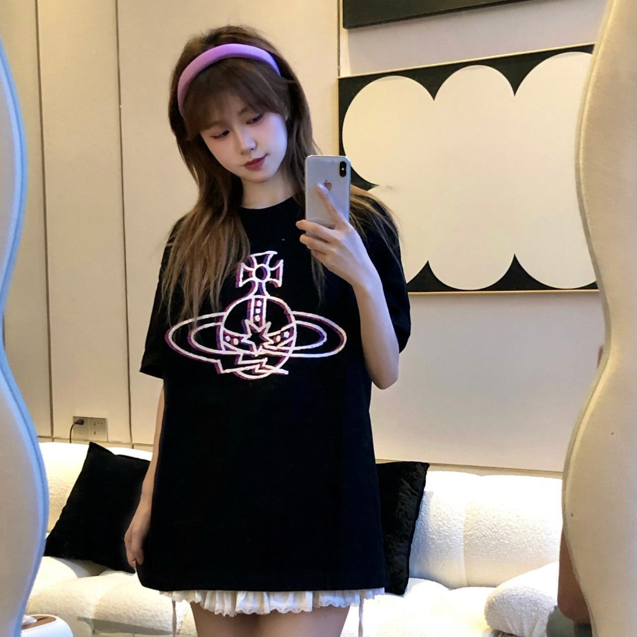 vivienne westwood西太后涂鸦霓虹印花短袖宽松休闲薇薇安上衣tee