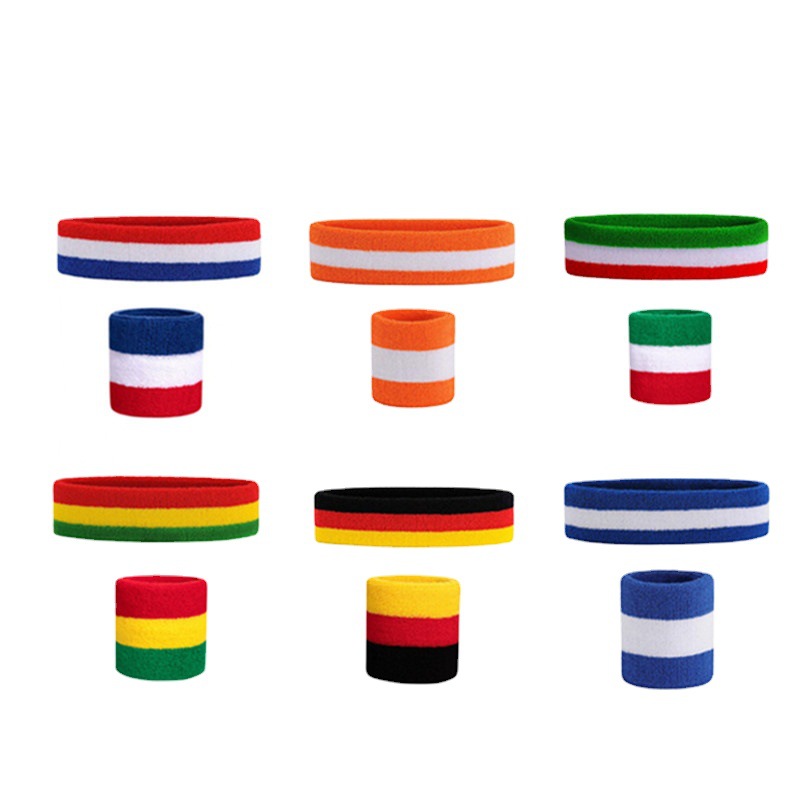 头带 1护腕组合运动护具时尚三色条纹发箍吸汗头套男女护腕带批发