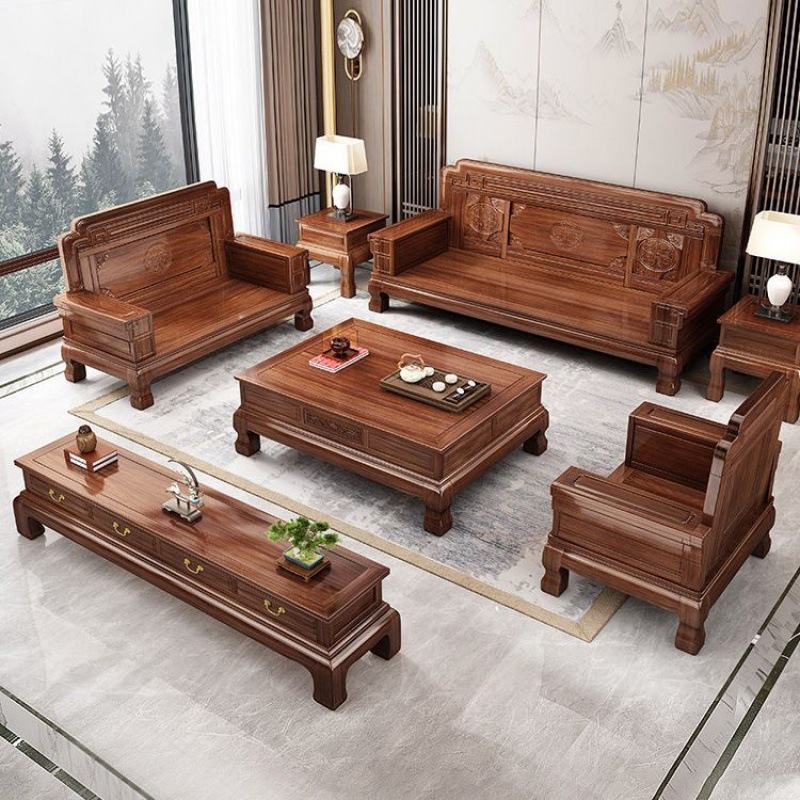 新中式实木沙发组合金花梨木冬夏两用花实木沙发小户型客厅家-