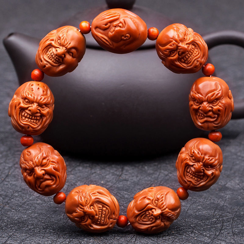 橄榄核手串八大恶僧男士圆籽手链大籽核雕手工雕刻文玩短圆佛珠