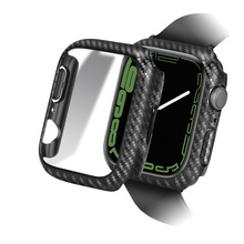 适用Apple Watch 7碳纤维纹表壳65432代手表半包边框保护套PC硬壳