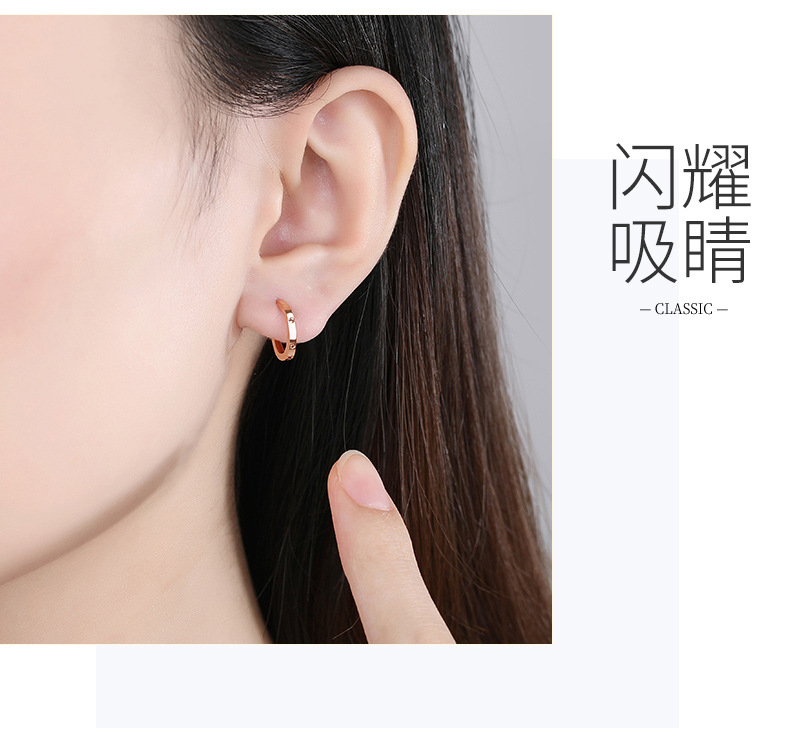 直播爆款18k金耳扣六福圆圈au750黄金玫瑰金女素耳环时尚简约耳饰