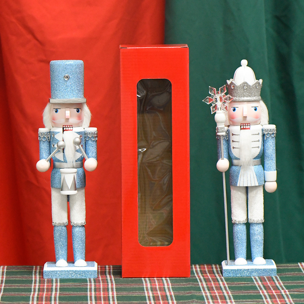 30cm Sky Blue Bright Pink Nutcracker King Wooden Crafts Lotus Cartoon Christmas Decorations Small Gift