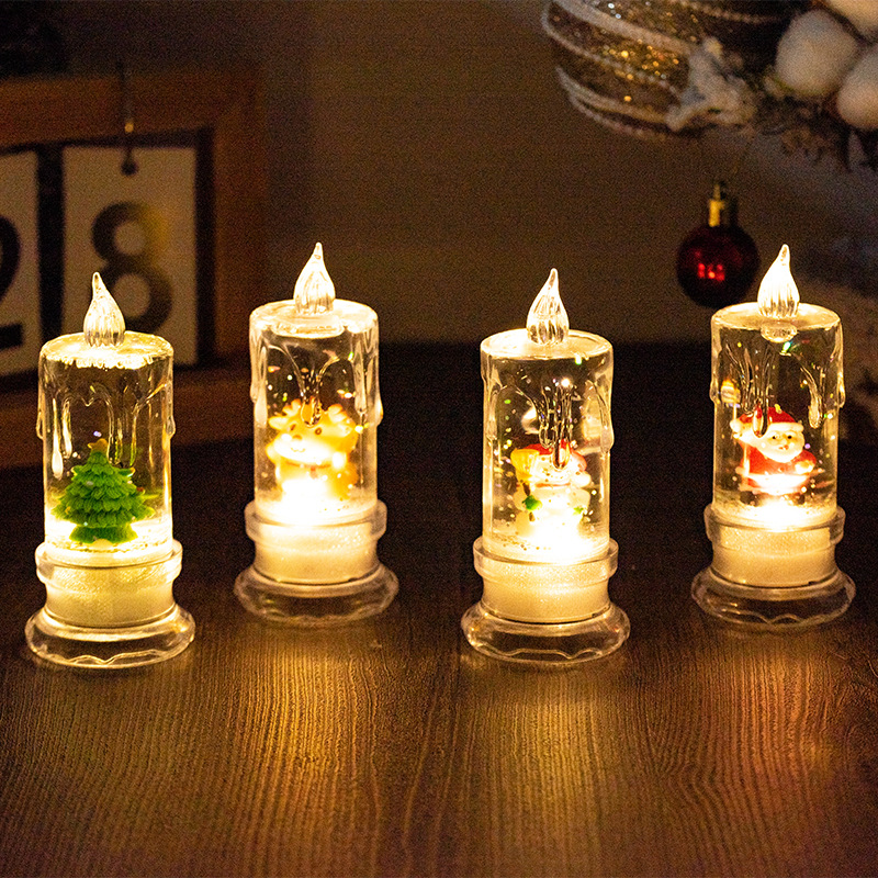 Christmas Water Injection Transparent Tears Simulation Led Electronic Candle Santa Claus Snowman Snow Snowflake Small Night Lamp