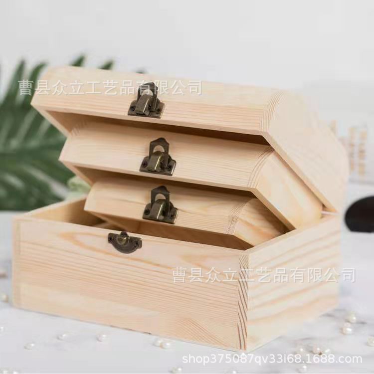 Wooden Storage Box Packing Box with Lock Set Three Drum-Shaped Wooden Box Gift Box Tea Box Jewelry Organization Blind Box