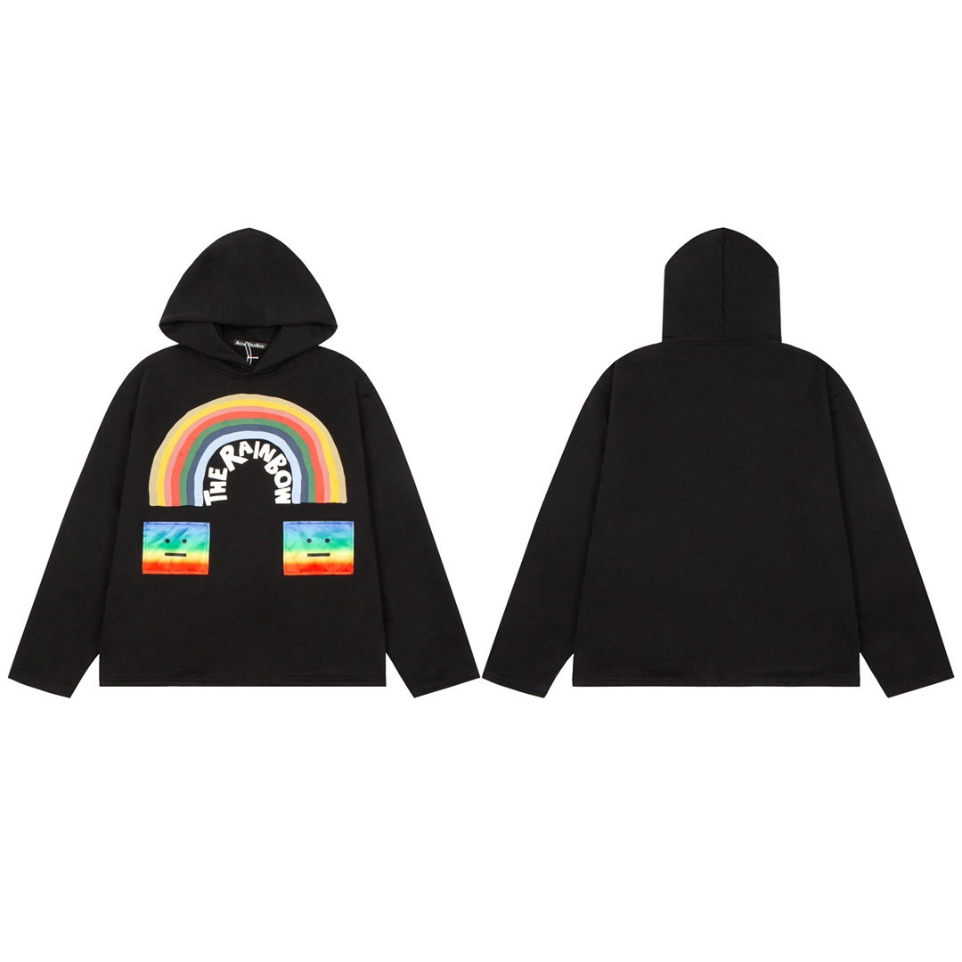 22秋季ac一口彩虹发泡印花连帽加绒卫衣运动休闲男女情侣长袖上衣