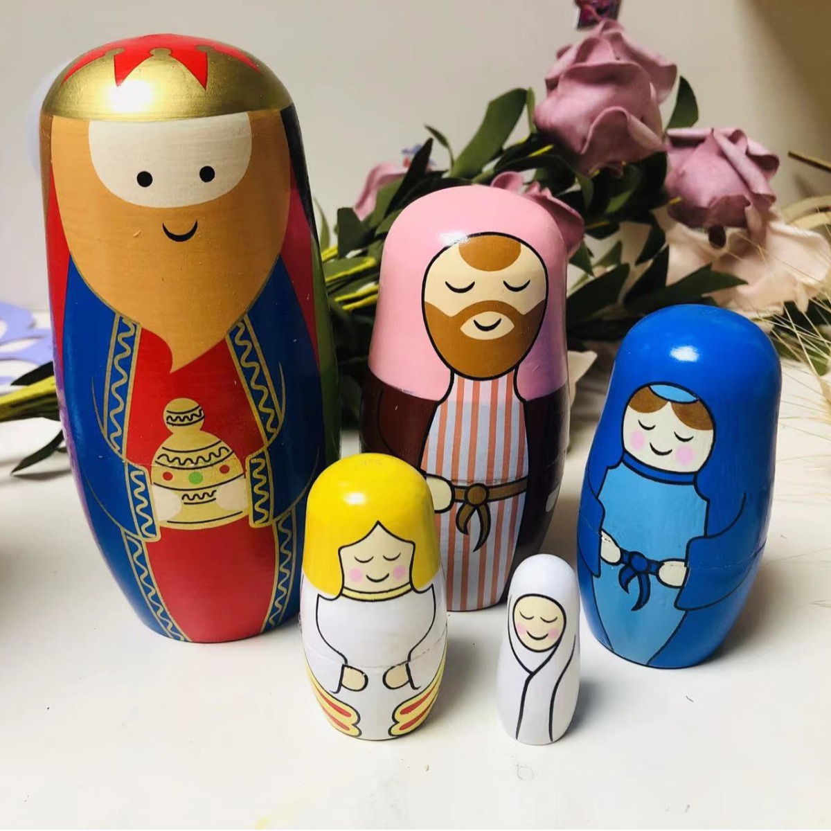 俄罗斯套娃五层三面人 纯手工产品 圣诞礼物