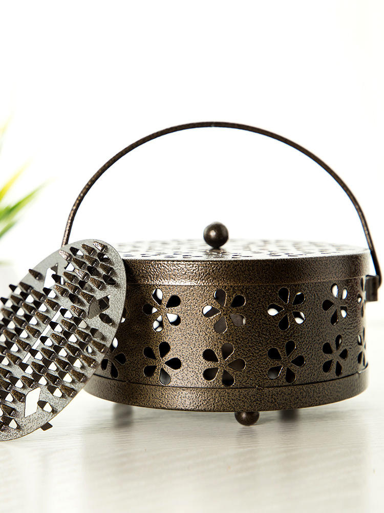 创意蚊香盒镂空复古蚊香盘带盖防火蚊香盘托支架家用户外大号简约
