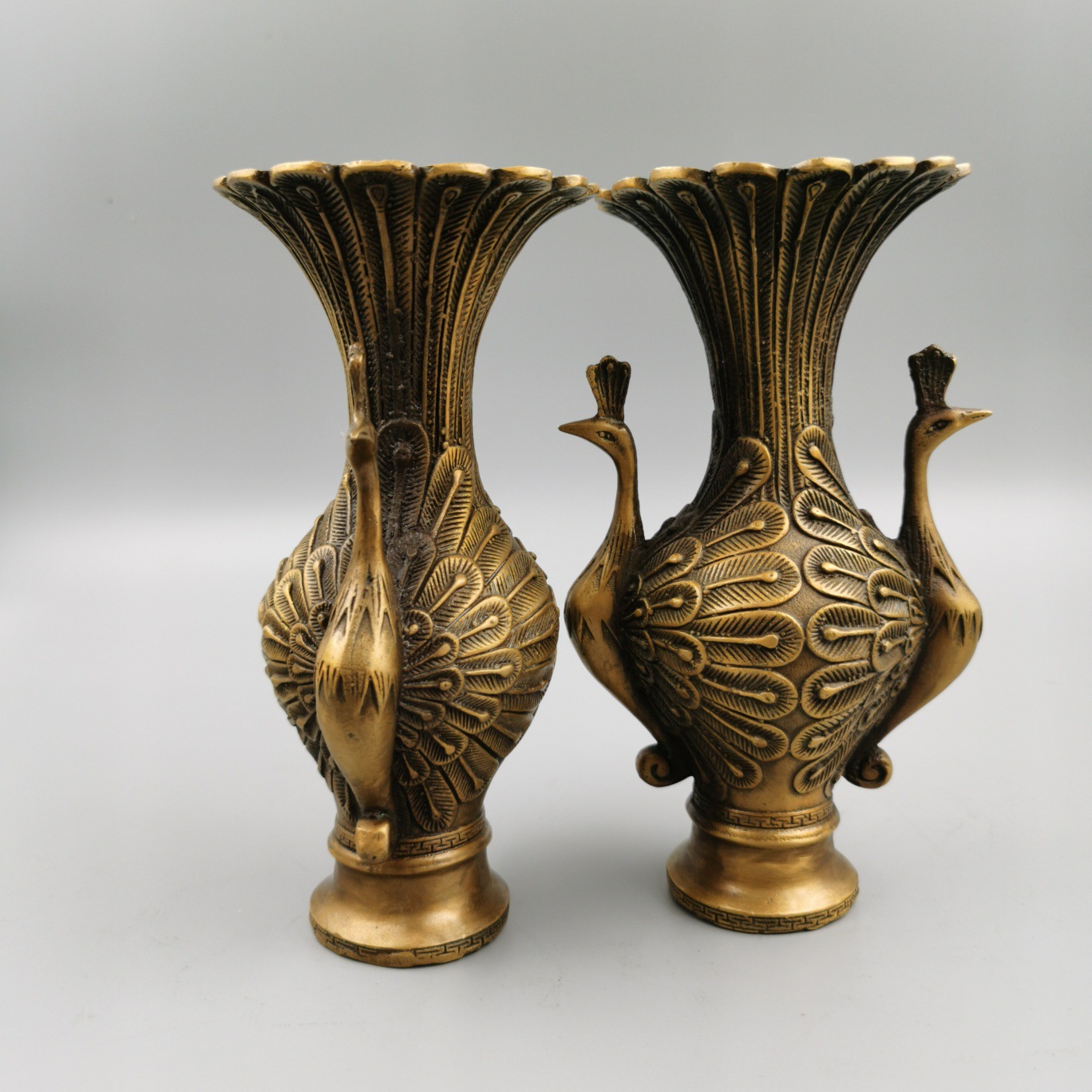 批发古玩杂项仿古铜花瓶古玩收藏批发 黄铜孔雀花瓶摆件工艺品