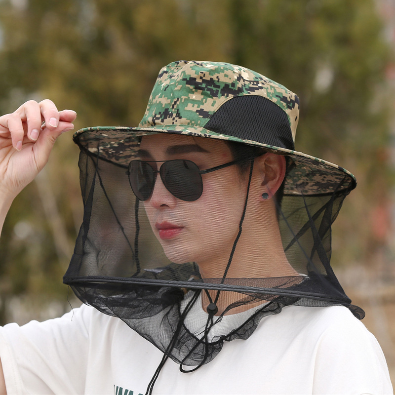 22新款户外防蚊帽子男士遮阳钓鱼帽遮脸透气网纱帽夜钓防虫养蜂帽