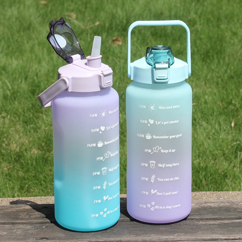 Cross-Border Gradient Plastic Kettle 2000ml Space Cup Large Capacity Water Cup Outdoor Sports Kettle 2l Frosted