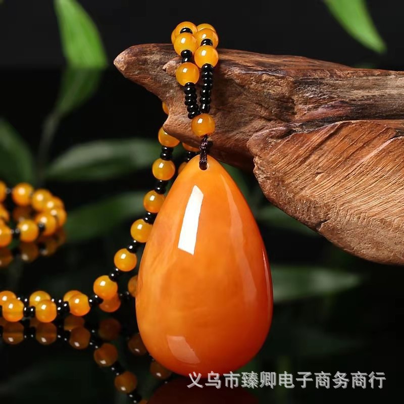 Retro Ethnic Style Old Beeswax Pendant Chicken Wing Wood Long Necklace Women's No-Matter Brand Sweater Chain Cotton and Linen Women's Accessories