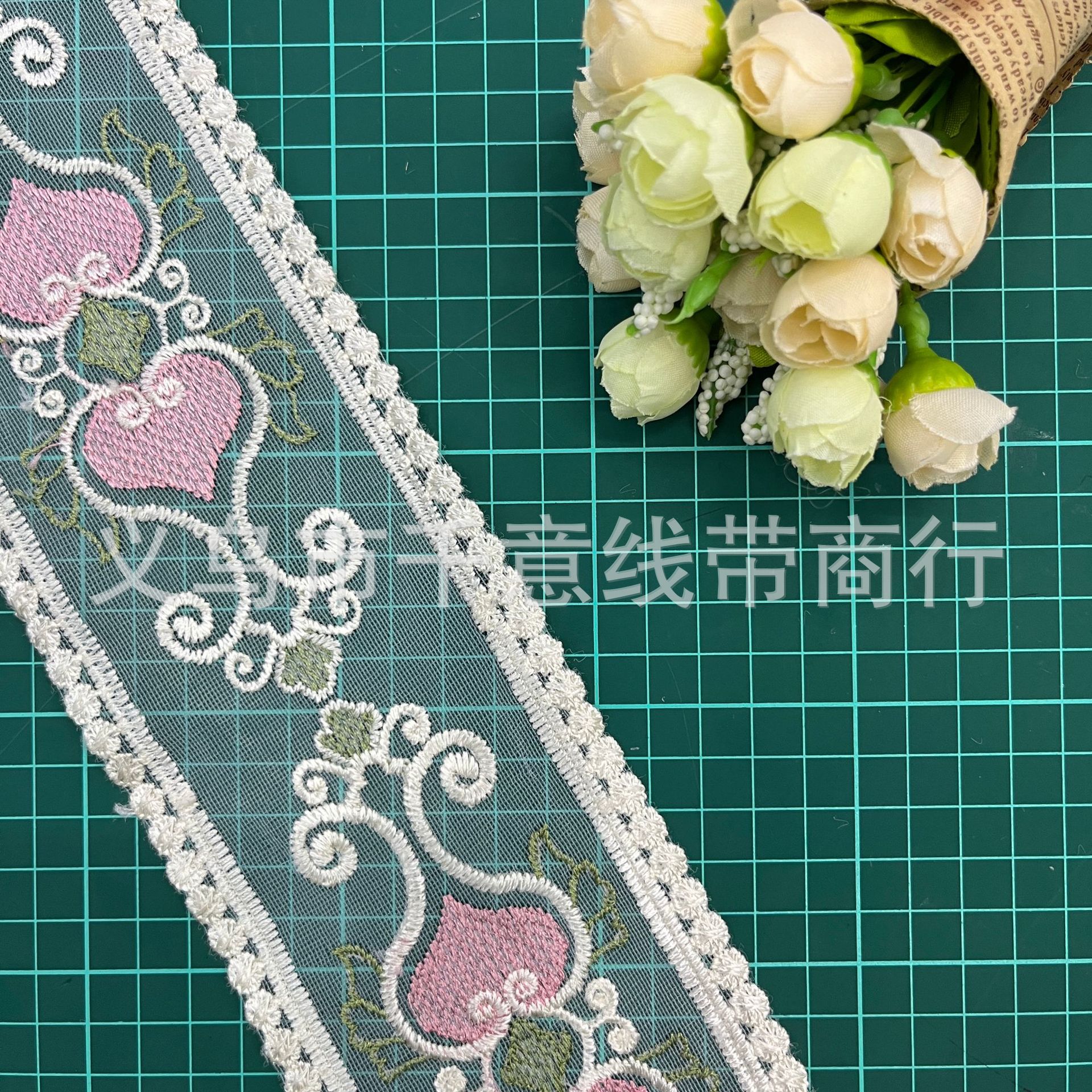 In Stock Wholesale Mesh Embroidery 9cm Milk Silk Wedding Dress Home Textile Fabric Embroidery Bar Code Decoration Accessories