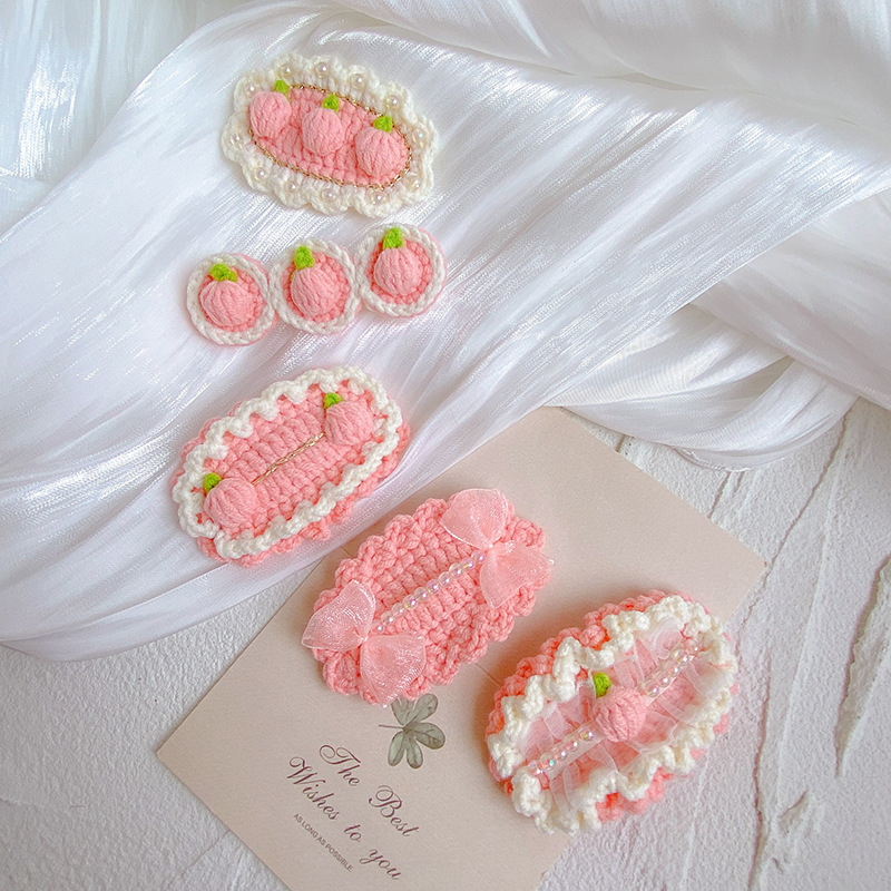 pink cream cherry wool hairpin handmade crocheted super fairy pink cherry hairpin bb clip hair accessories female