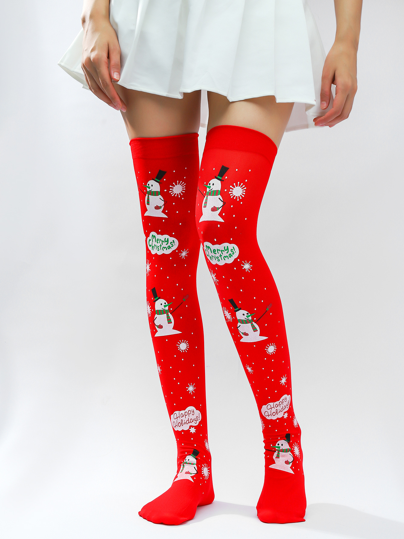 New Christmas Stockings Screen Printing Christmas Snowflake Old Man Pattern Knee Socks Carnival Ball Garment