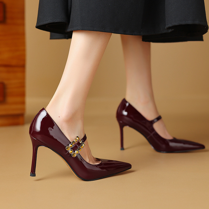 成都女鞋春夏季新款鞋子尖头细高跟鞋水钻玛丽珍鞋宴会正装单鞋女