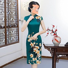 2023夏季新款旗袍中长款连衣裙女中国风复古优雅小个子妈妈装遮肚