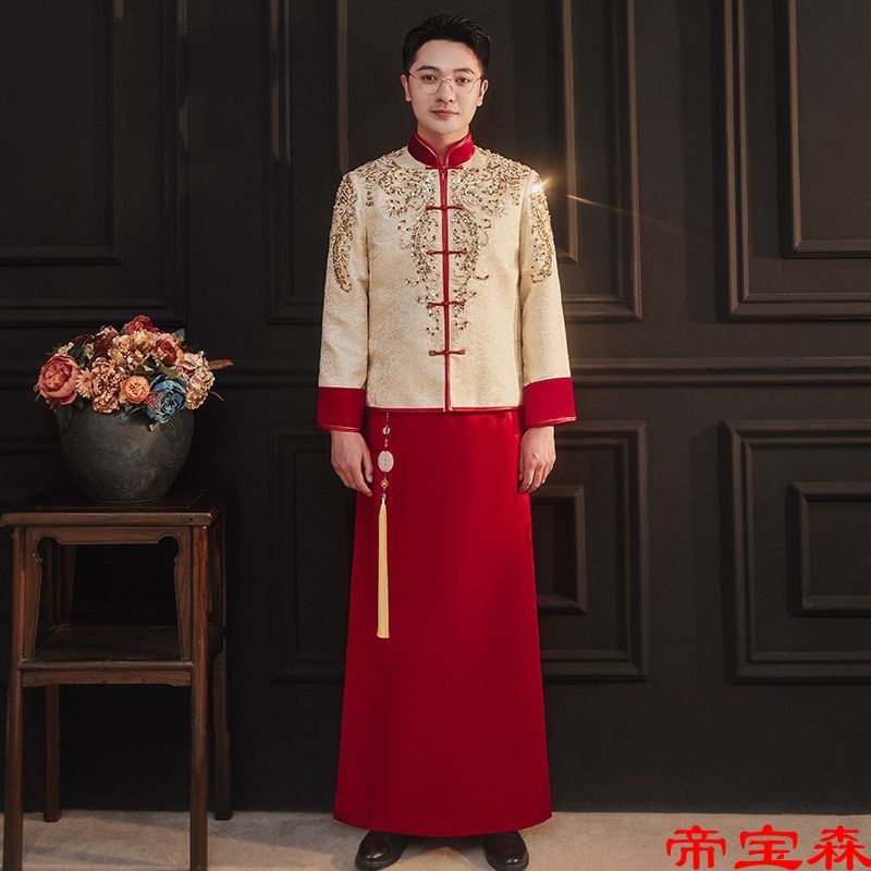 香槟金色秀禾服男装情侣装2022新款冬季结婚中式婚礼接亲礼服套装