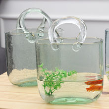 创意网红高端透明玻璃手提包包鱼缸花瓶摆件客厅插花水培装饰鱼缸