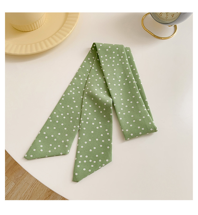 Silk Scarf Hair Band Women's Spring and Autumn Summer Hair Tie Hair Rope Ribbon Internet Celebrity Small Strip New Green Floral Ribbon Hair Rope