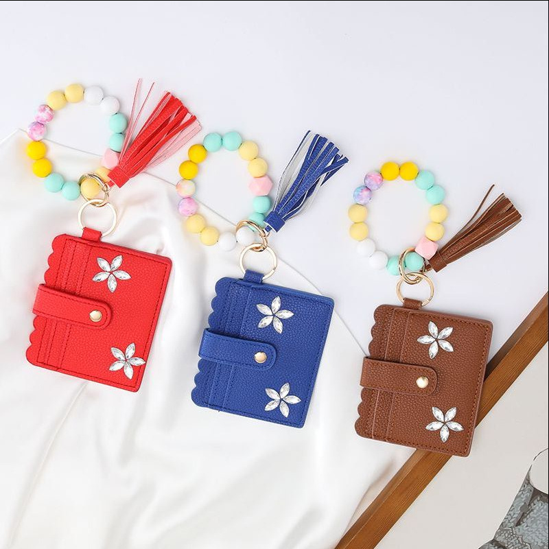 镶钻卡套创意硅胶珠手腕防丢失零钱包钥匙扣手镯手环串珠卡包