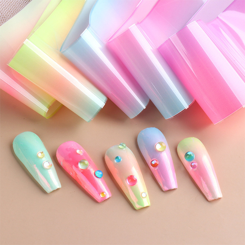 Cross-Border New Arrival Nail Beauty Transfer Paper Fluorescent Candy Color Colorful Gradient Starry Sky Nail Printed Sticker Full Set